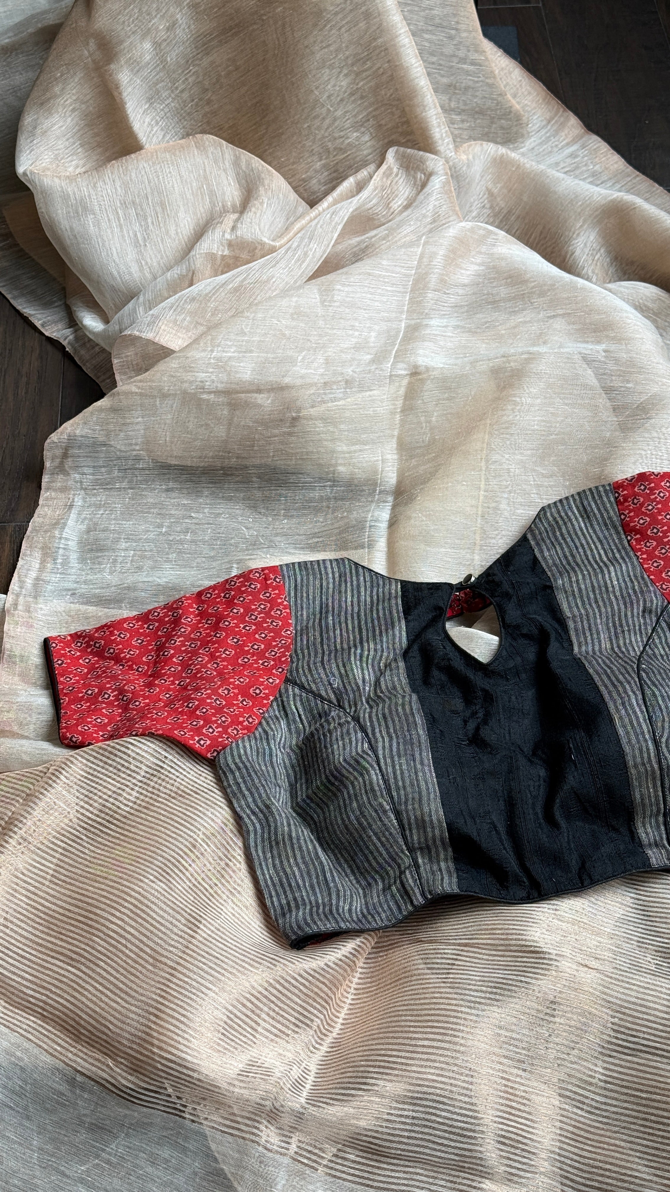 Designer Blouse - Black Red Grey