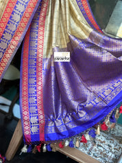 Pure Katan Silk Banarasi - Tan Checkered Kadhua