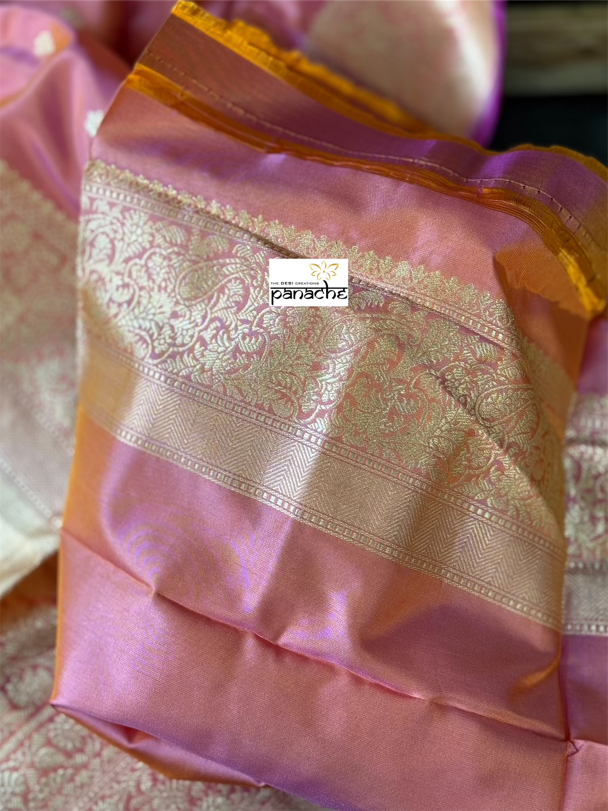 Pure Silk Katan Banarasi- Pink Kadwa