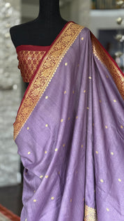 Khaddi Tussar Georgette Banarasi - Lavendor Maroon
