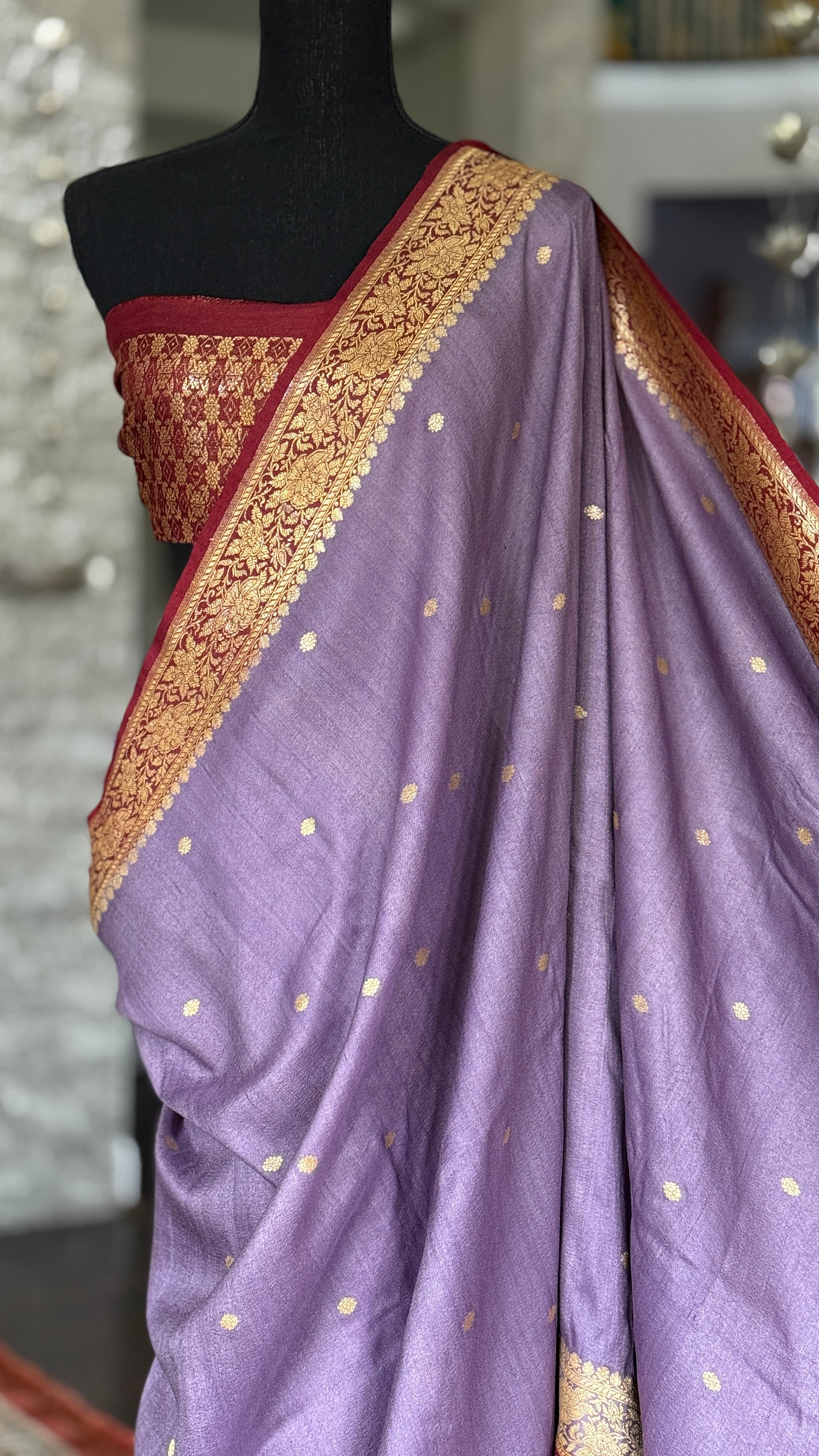 Khaddi Tussar Georgette Banarasi - Lavendor Maroon