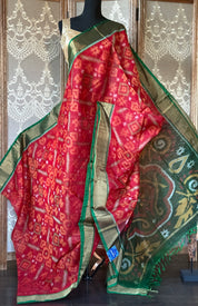 Pure Cotton Silk Ikat - Red Green