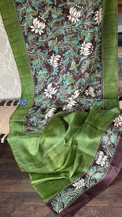 Bishnupur Silk Batik Soru Tuli -  Green Brown