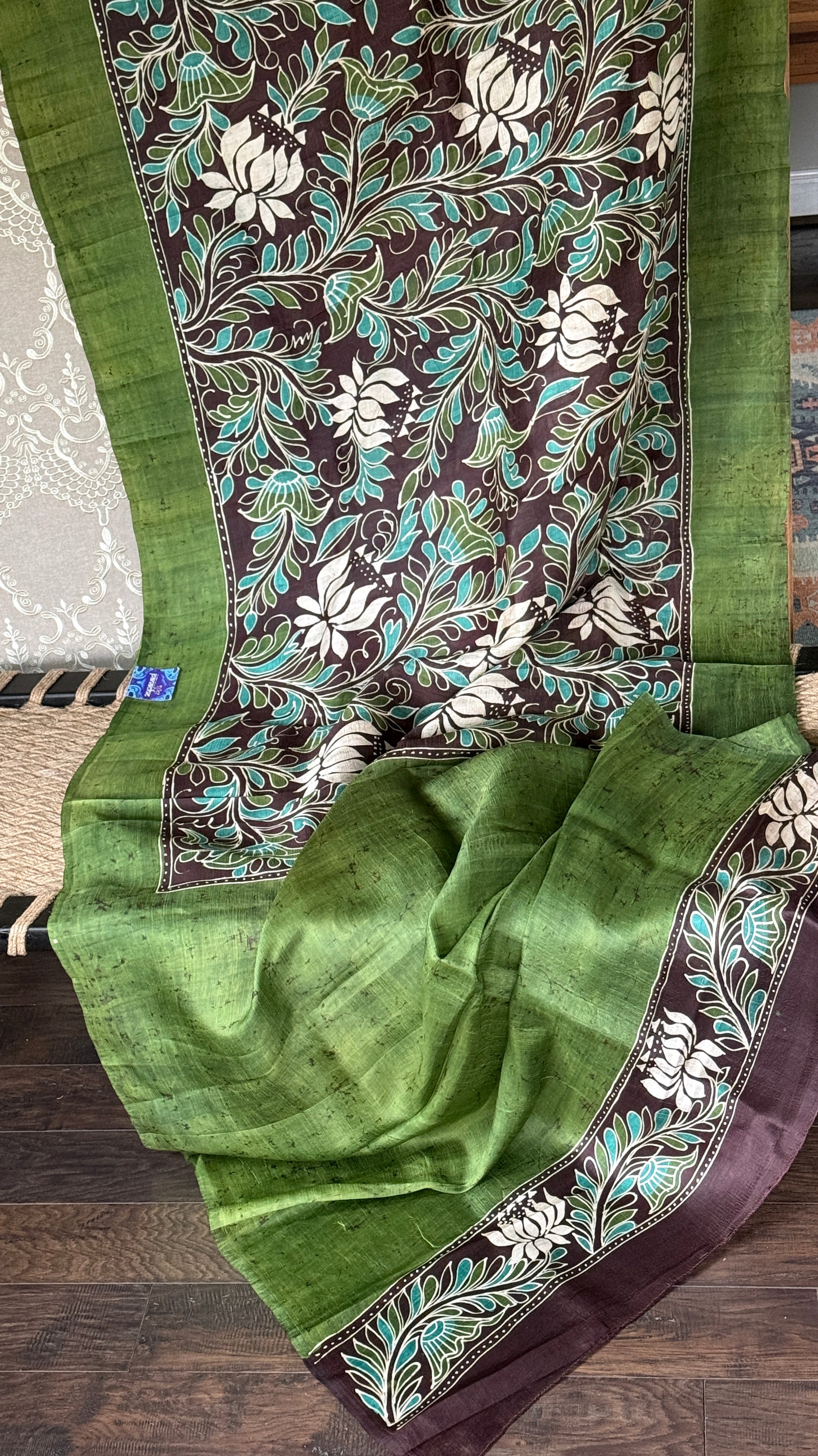 Bishnupur Silk Batik Soru Tuli -  Green Brown