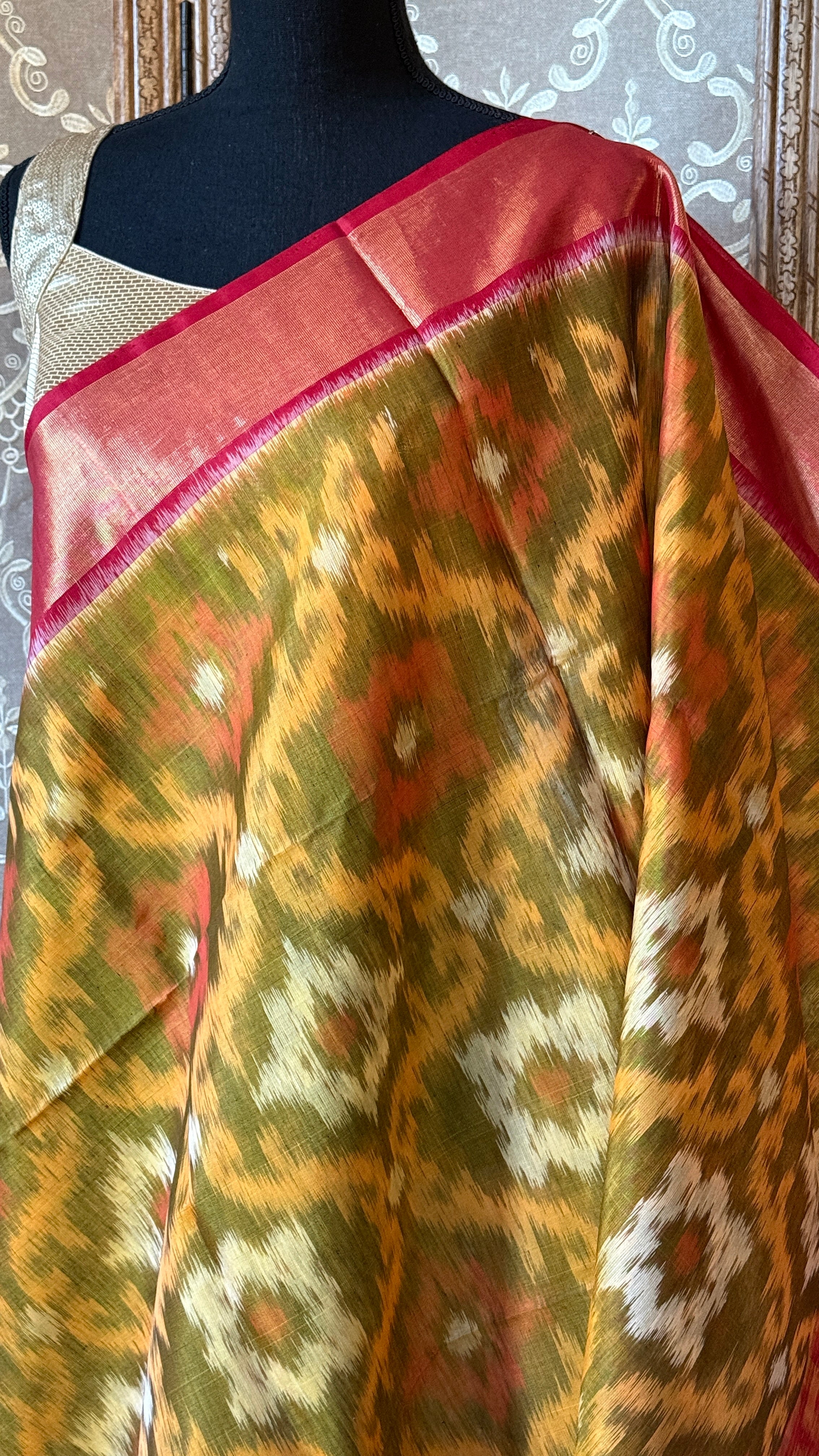 Pure Cotton Silk Ikat - Yellow Red