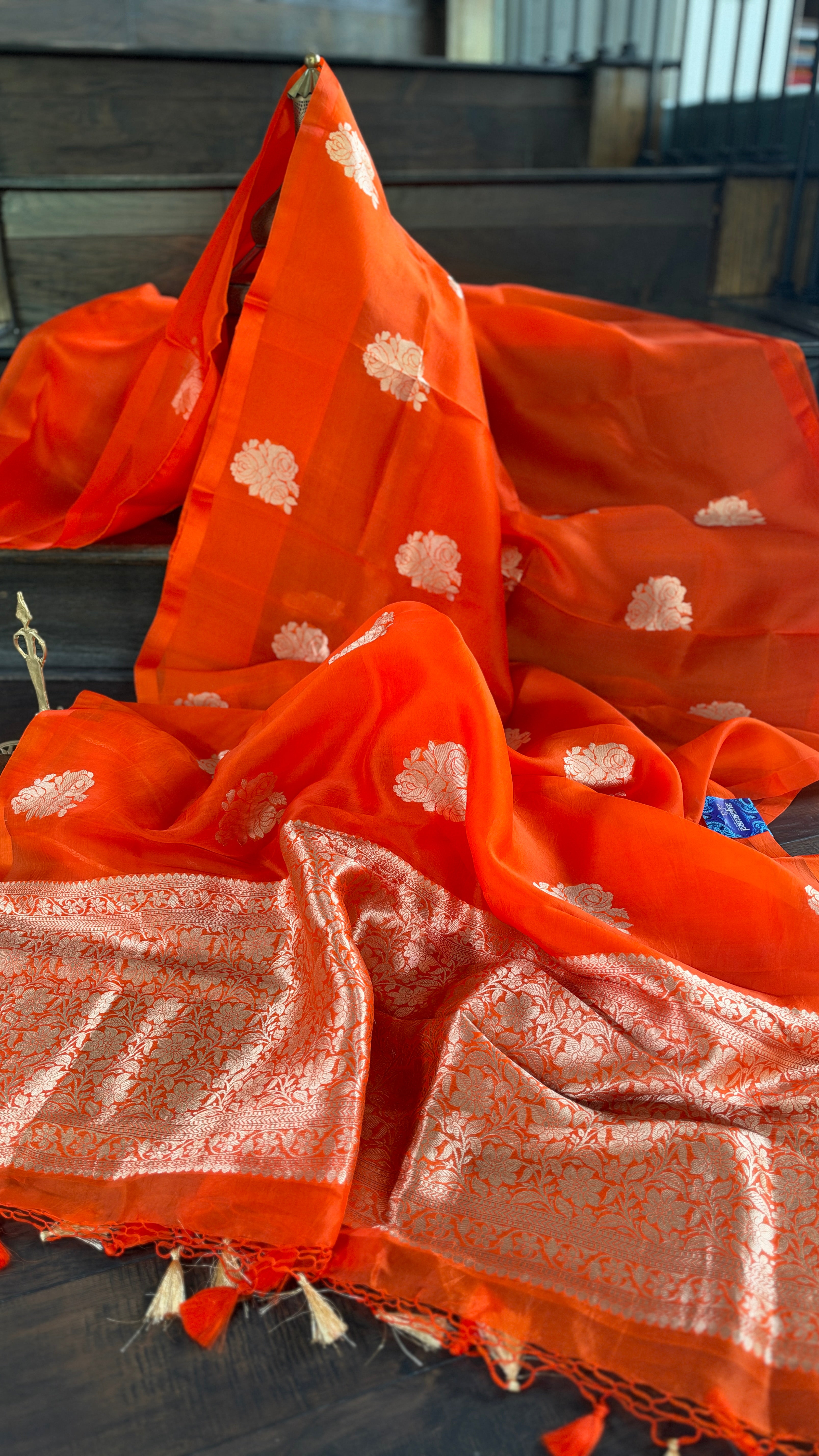 Kora Silk Banarasi - Fanta Orange