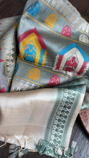 Pure Tussar Silk - Tan Beige Green Dolabedi