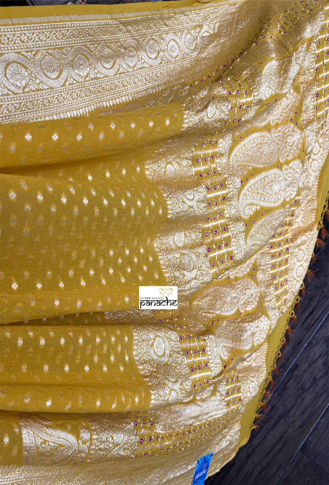 Khaddi Georgette Banarasi - Yellow Bandhej