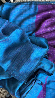 Pure Matka Silk Sequin - Firozi Blue Purple Woven