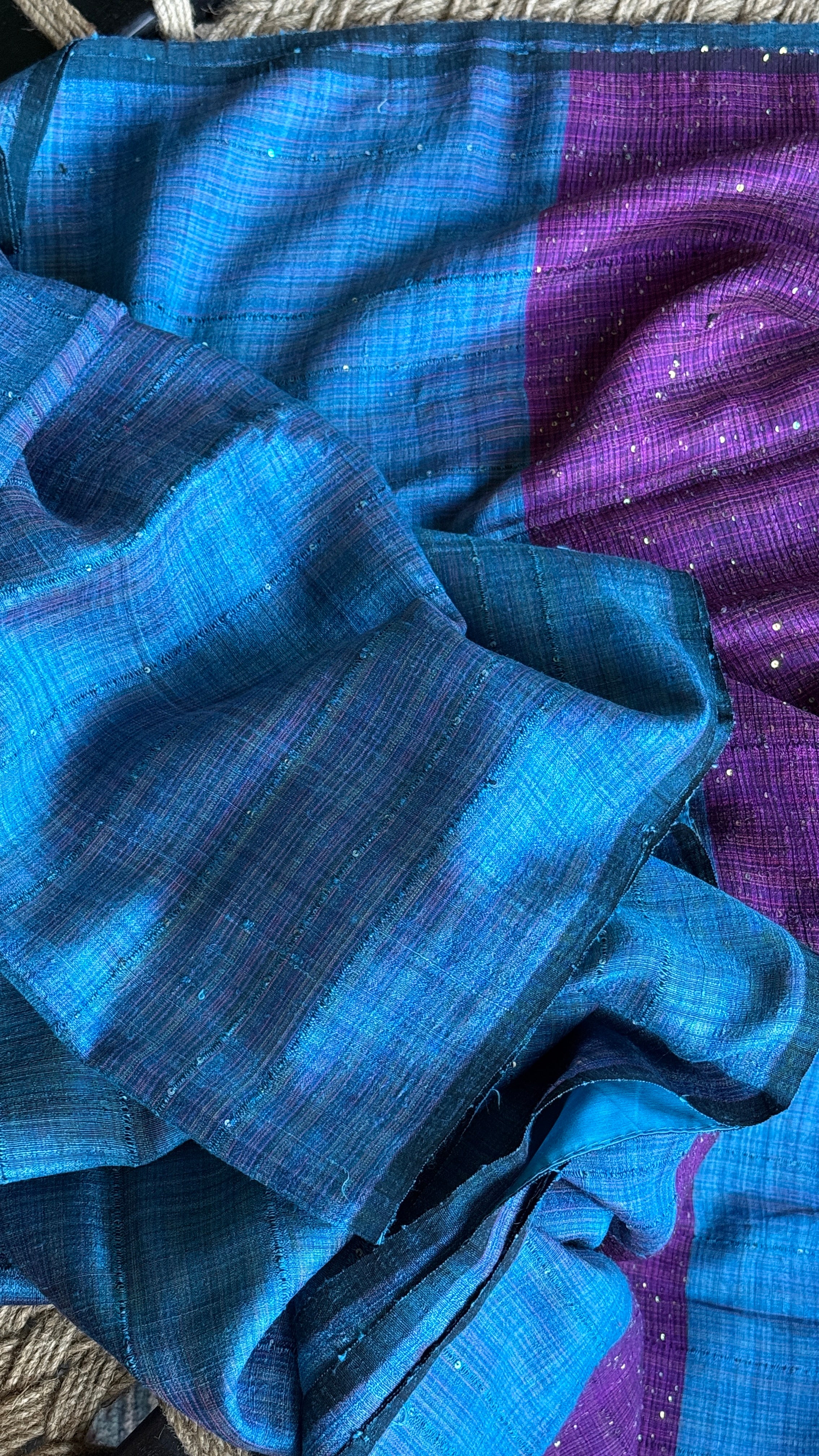Pure Matka Silk Sequin - Firozi Blue Purple Woven