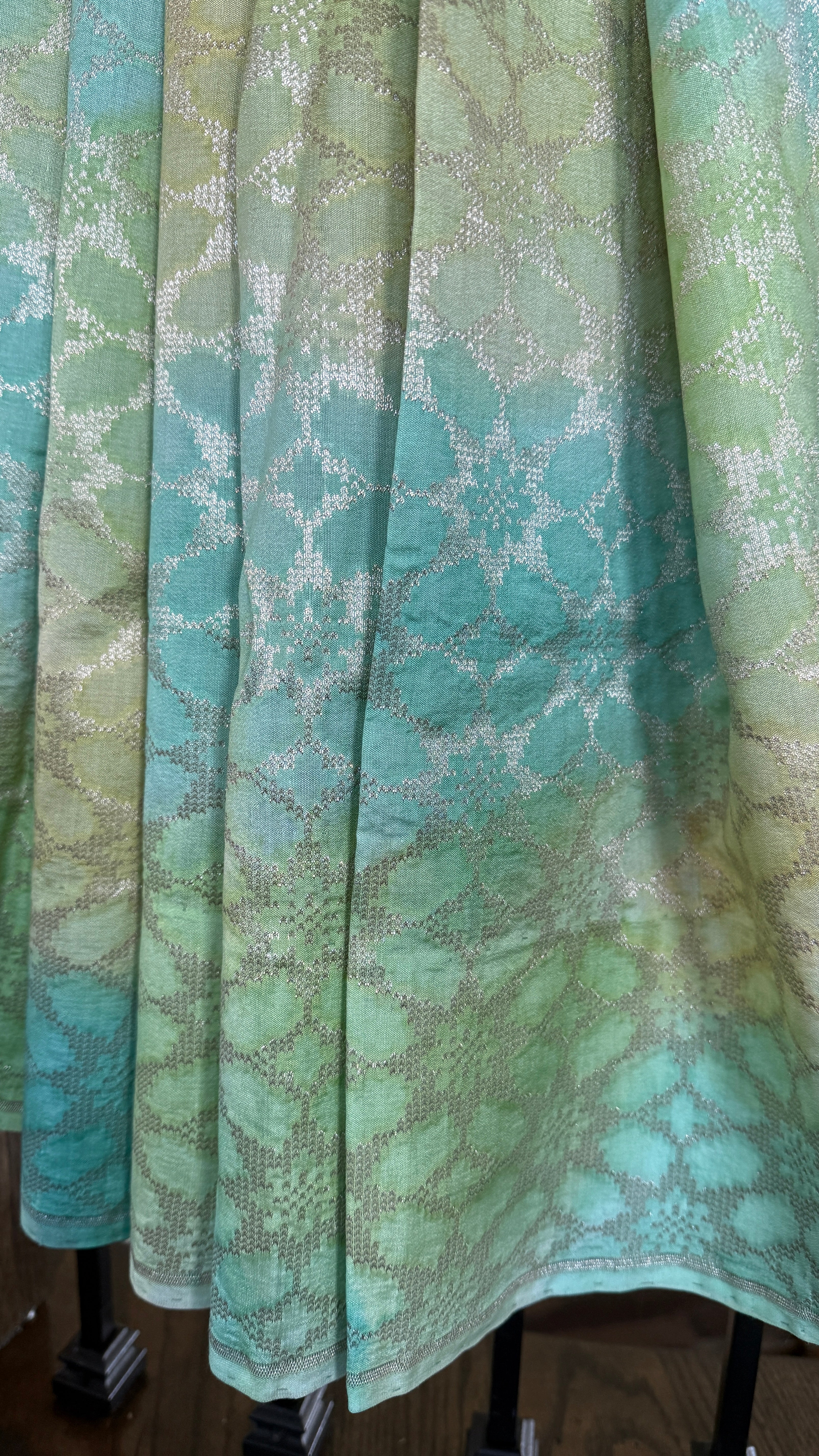 Designer Soft Silk Brocade Banarasi - Sea Green Pista Golden Tie-Dye