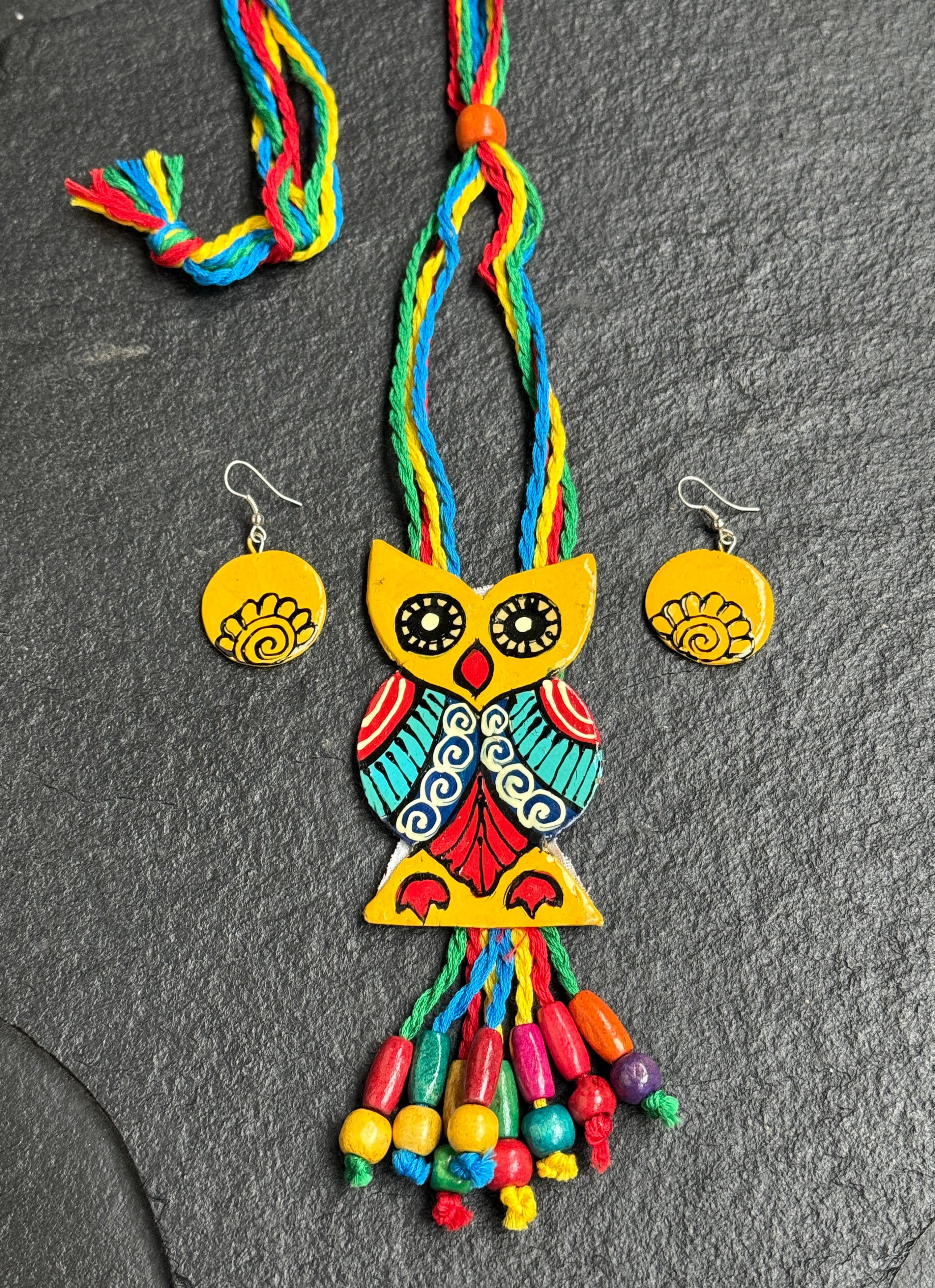 Jewelry Set - Hand-painted MultiColor Owl