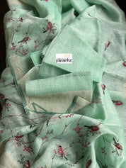 Embroidered Linen Silk - Mint Green