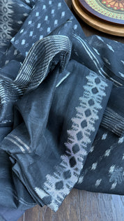 Soft Dhakai Jamdani  - Black Silver Zari