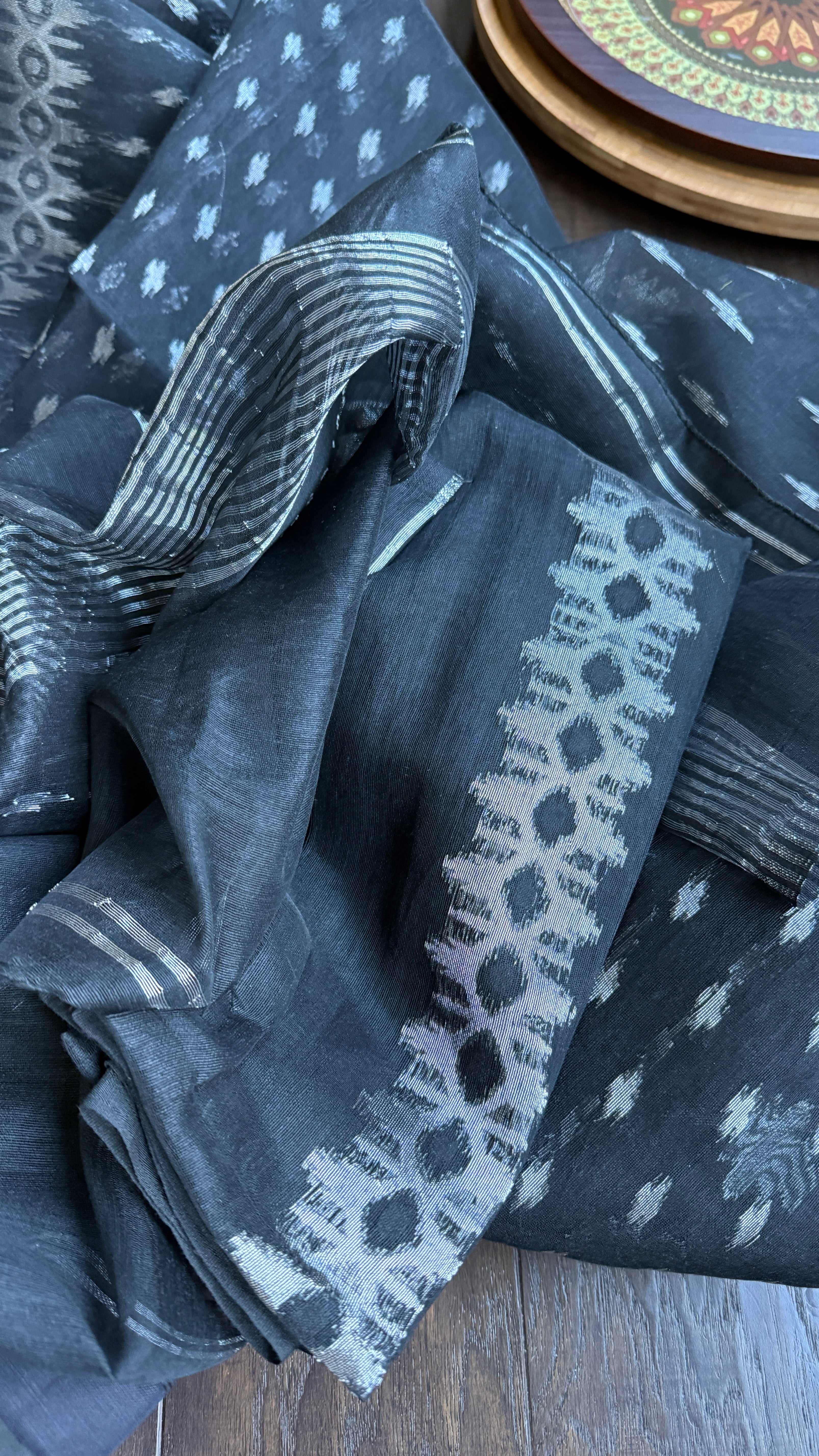Soft Dhakai Jamdani  - Black Silver Zari
