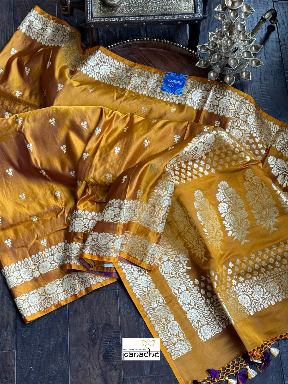 Pure Silk Mashru Banaras i- Golden Ochre Yellow