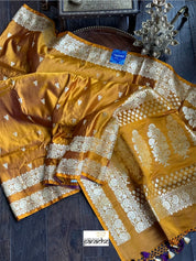 Pure Silk Mashru Banaras i- Golden Ochre Yellow