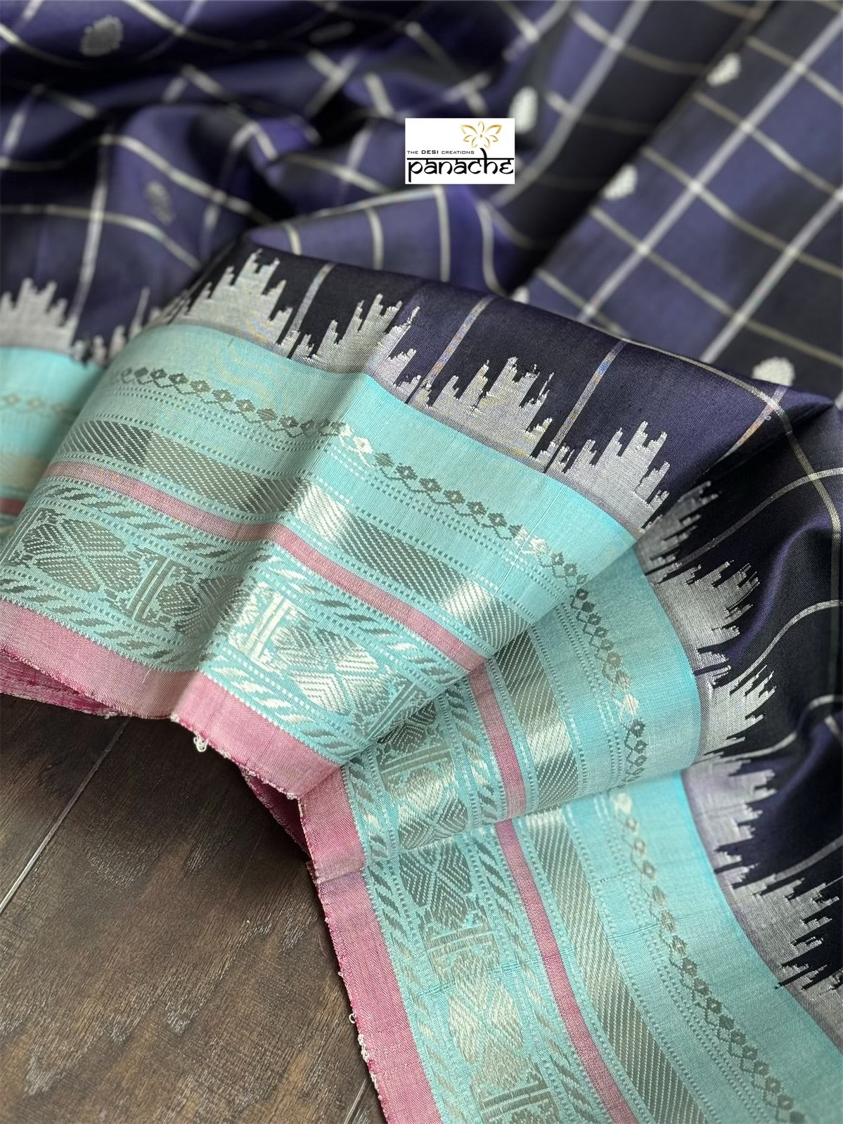 Pure Silk Gadwal - Blue Checkered