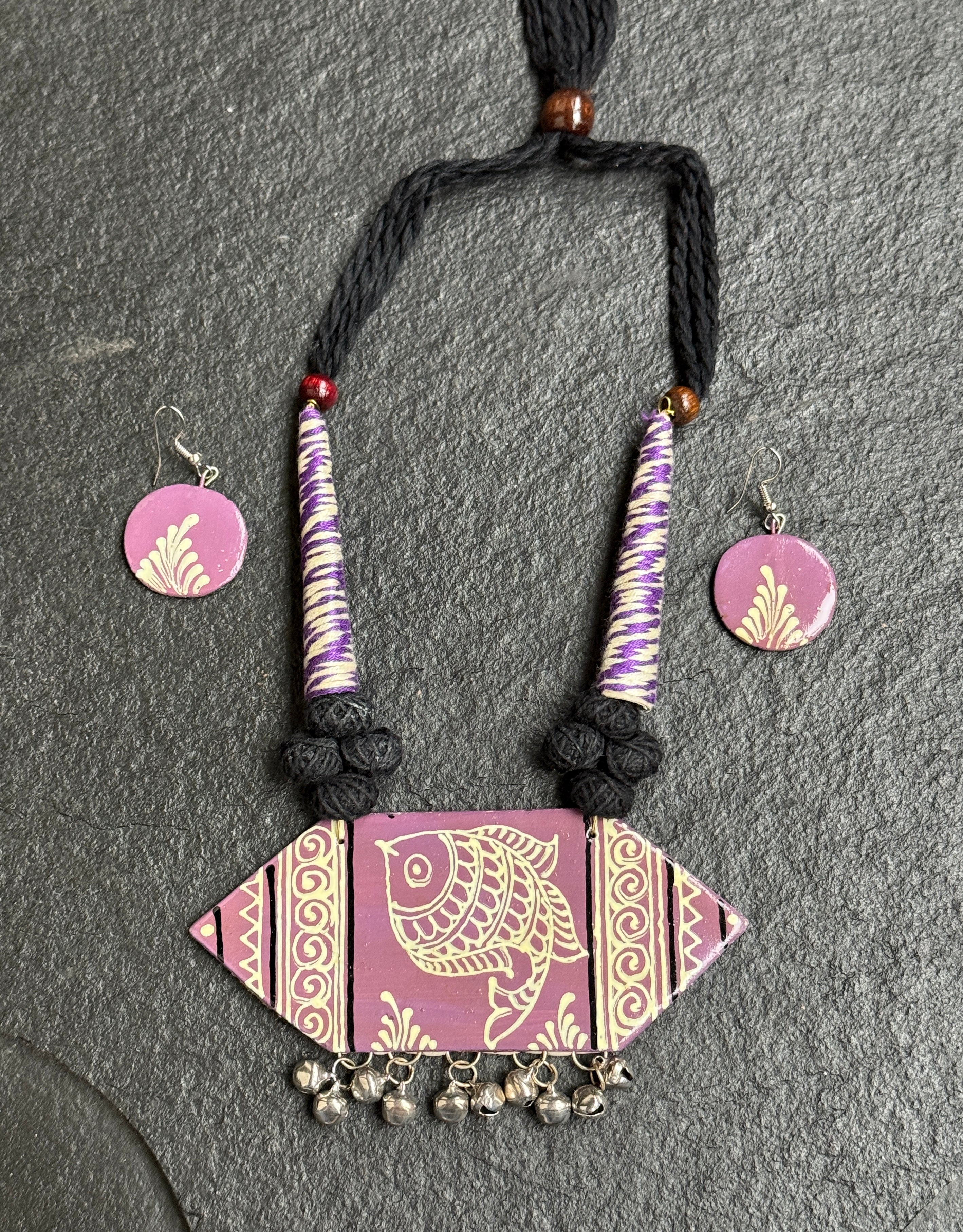 Jewelry Set - Mauve Black Madhubani