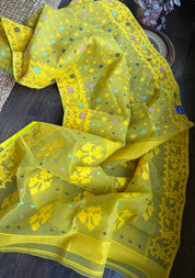Dhakai Jamdani  - Greenish Yellow Resham  Woven