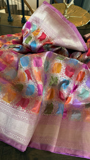 Pure Silk Banarasi - Thulian Pink Multi Color