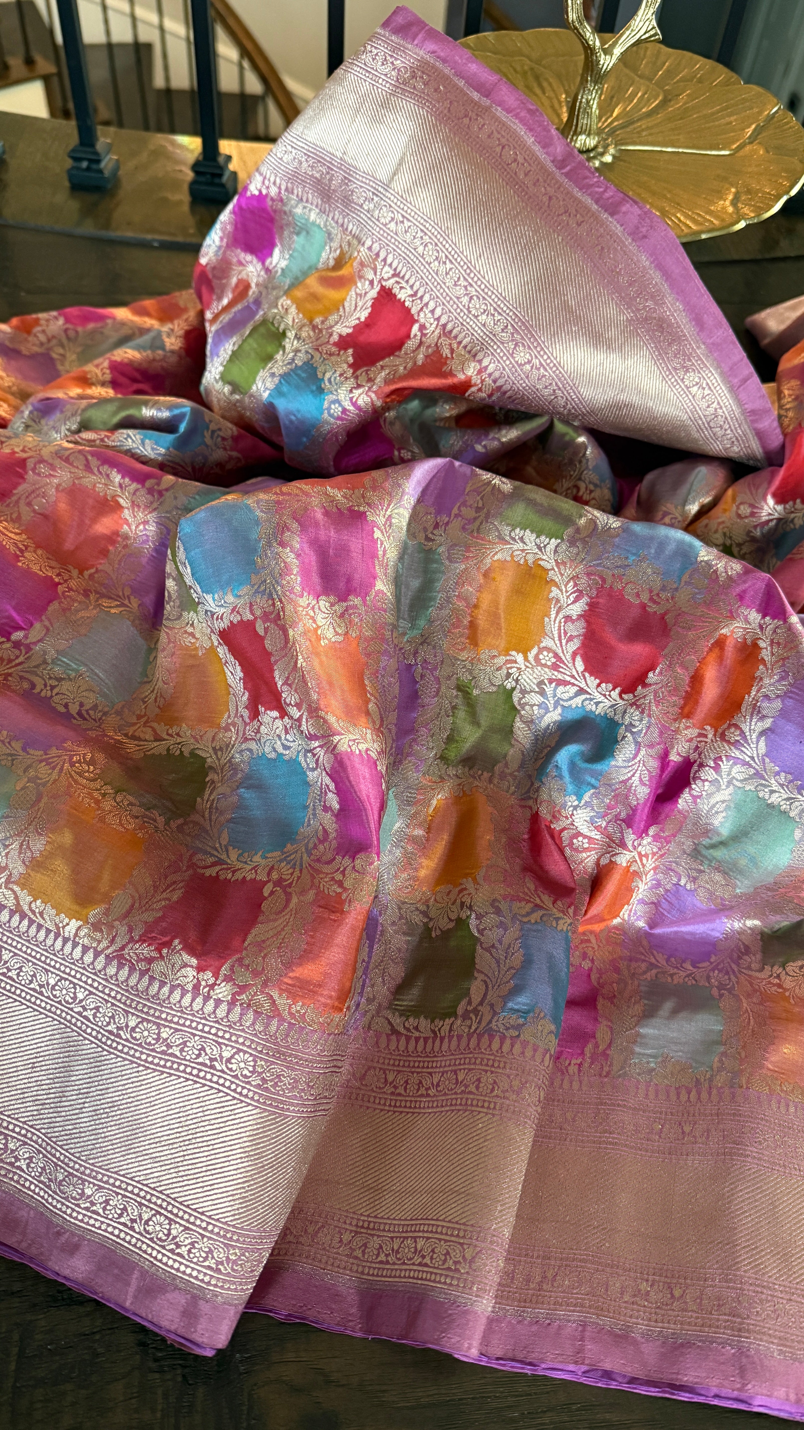 Pure Silk Banarasi - Thulian Pink Multi Color