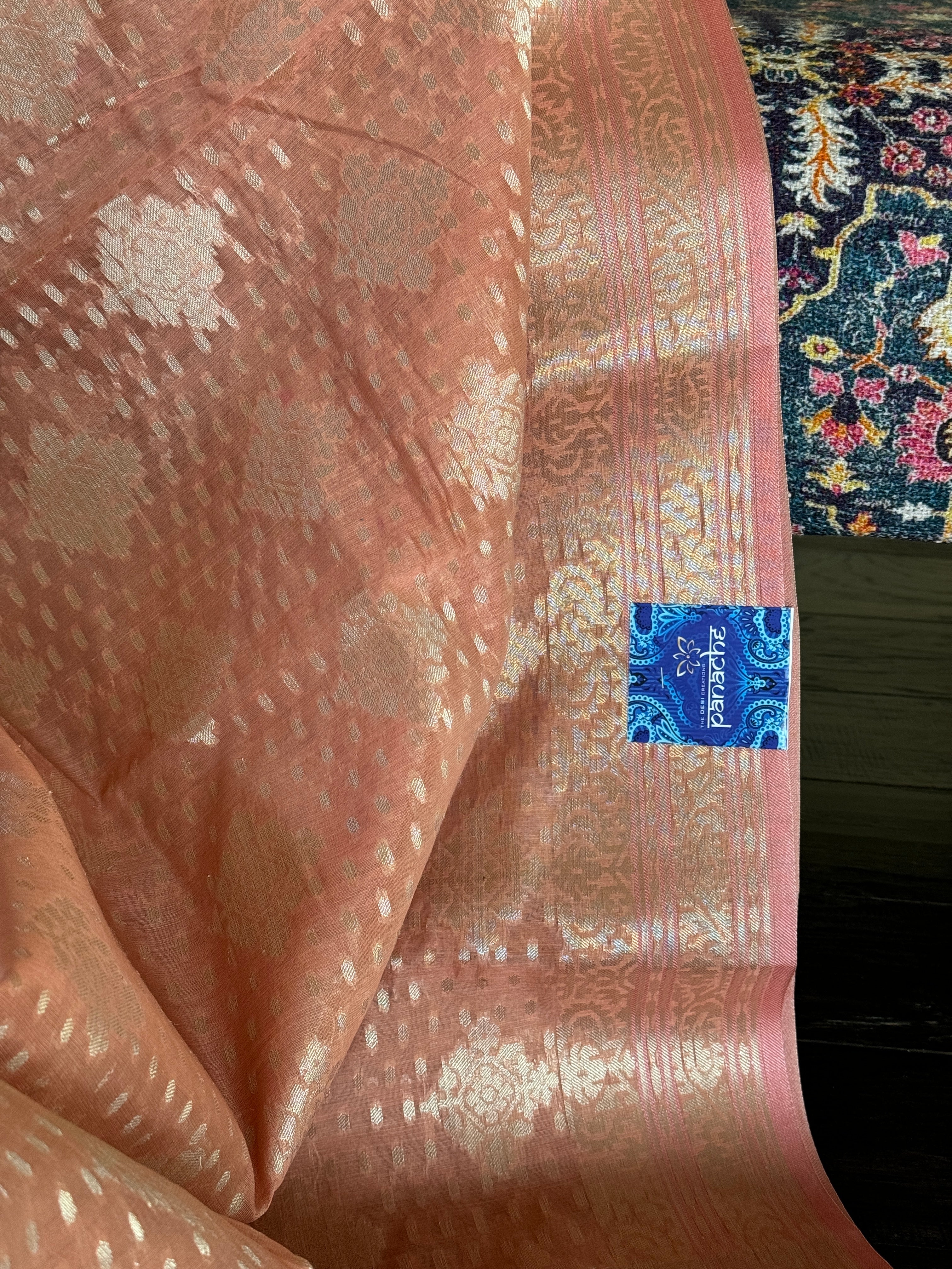 Cotton Silk Banarasi - Peach Antique Zari