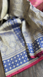 Pure Silk Brocade Banarasi- Navy Blue