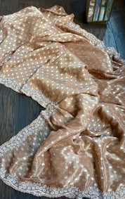 Designer Tissue Georgette - Mocha Hand Embellishment Work