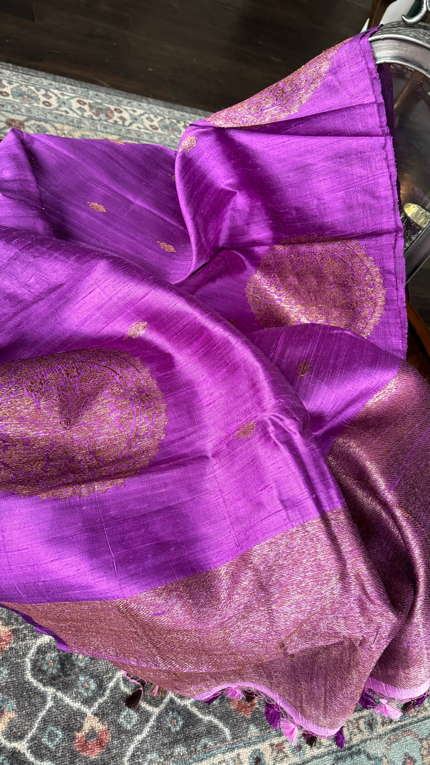 Pure Tussar Silk Banarasi - Purple Kadwa