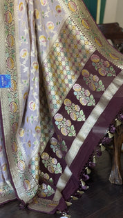 Khaddi Georgette Banarasi - Light Lilac Wine Color