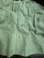 Designer Pure Georgette Chikankari - Light Pista Green