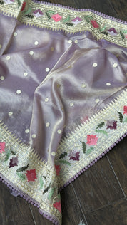 Designer Tissue Silk Paithani - Mettalic Lavender Embroidered