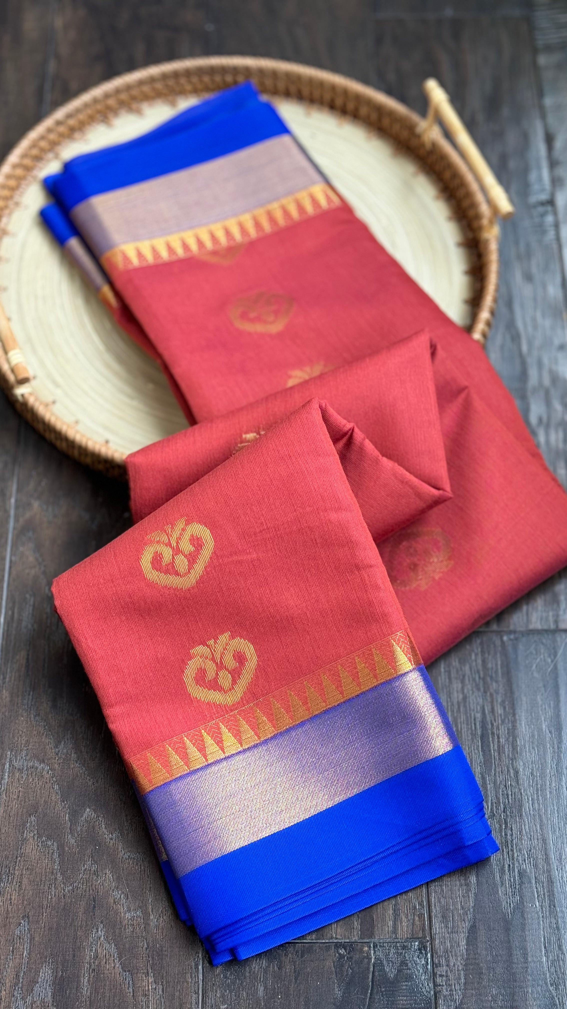 Cotton Silk Kanjivaram - Rust Royal Blue