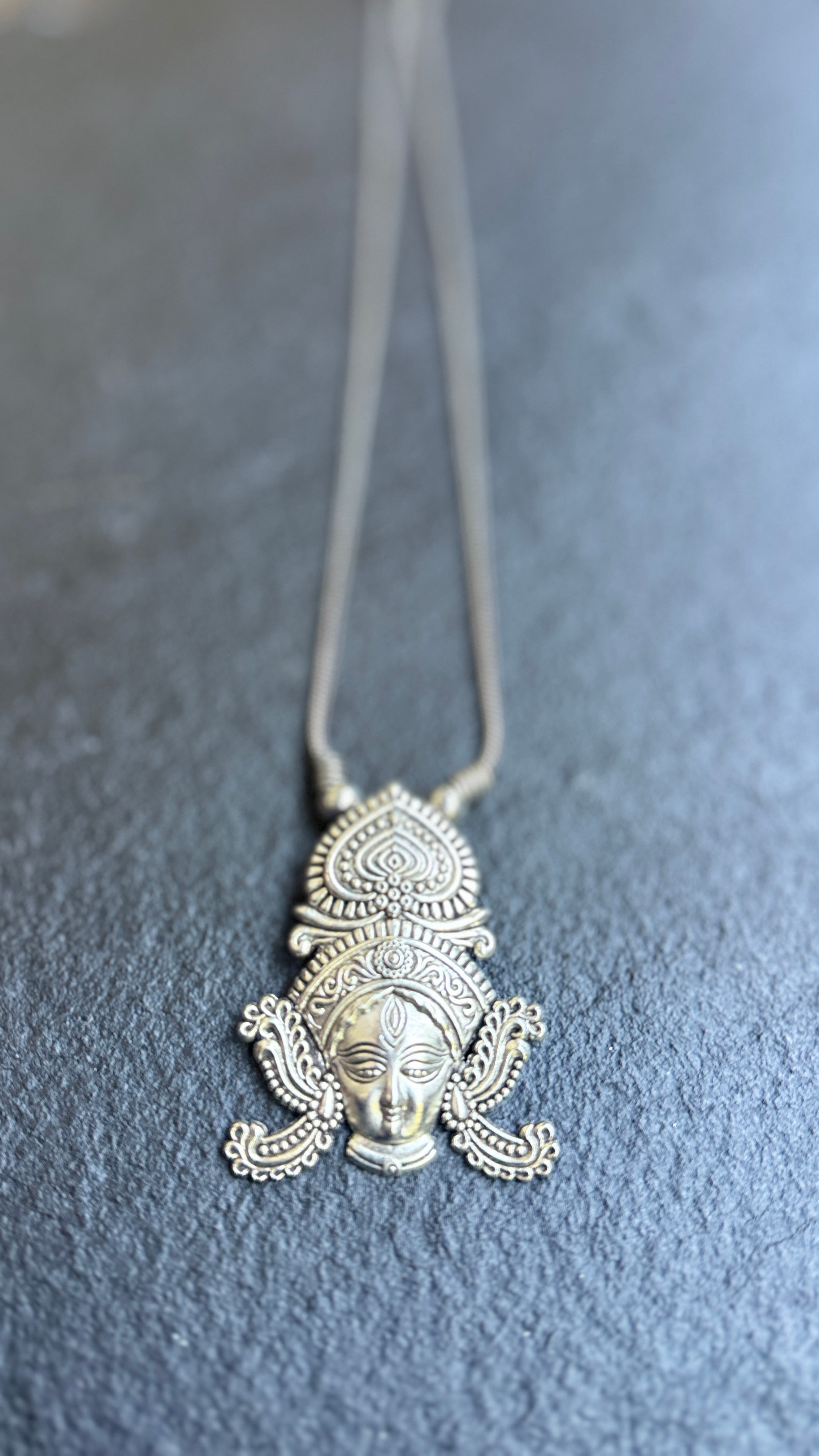 German Silver Pendent Durga - Silver Chain