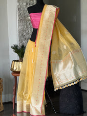 Linen Silk Banarasi - Yellow Pink