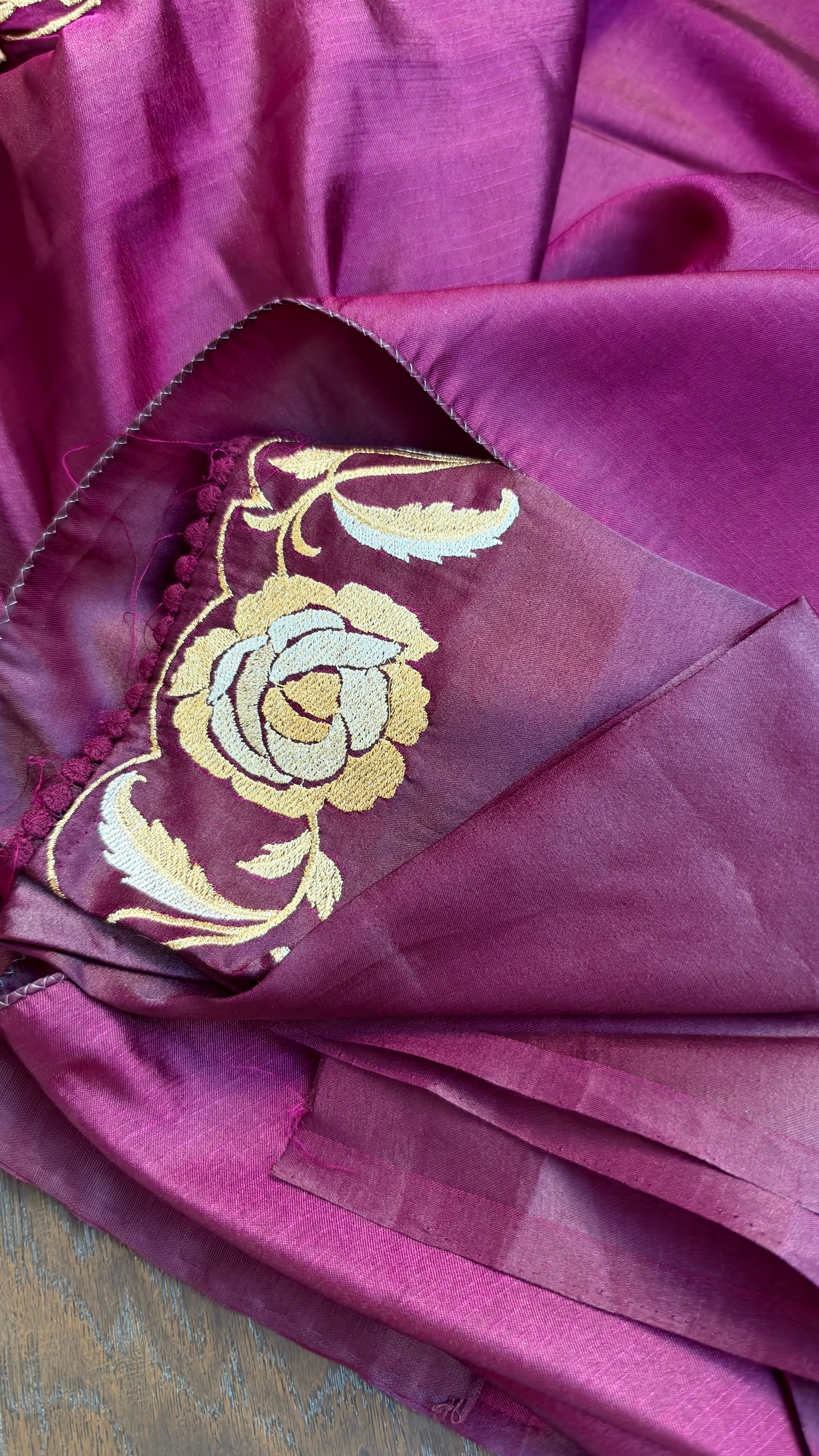 Soft Silk Embroidered - Wine Color