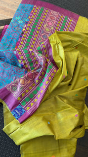 Gopalpur Tussar Silk - Lime Green Yellow Jalla Pallu
