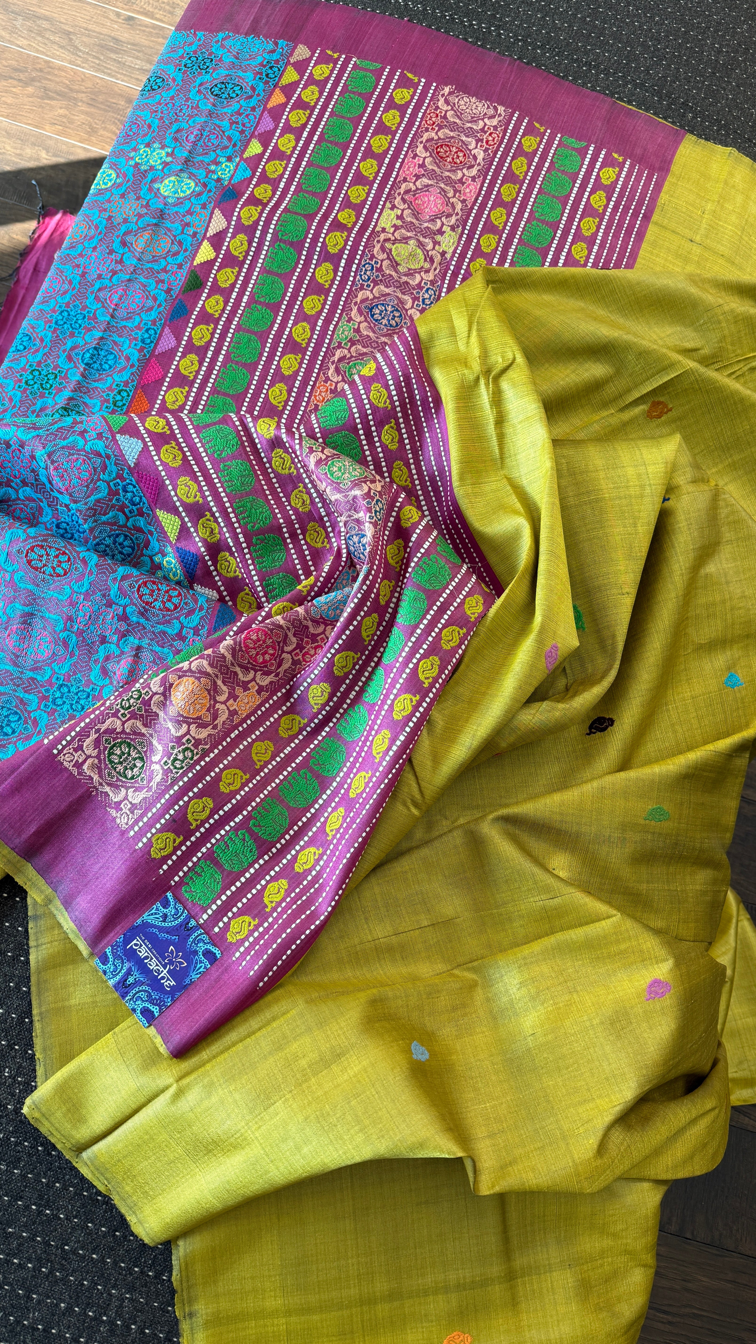 Gopalpur Tussar Silk - Lime Green Yellow Jalla Pallu