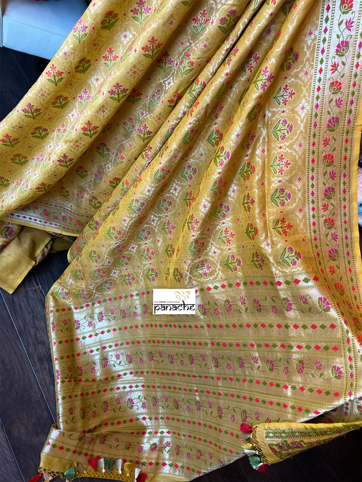 Pure Tussar Silk Banarasi- Yellow Meenakari Paithani