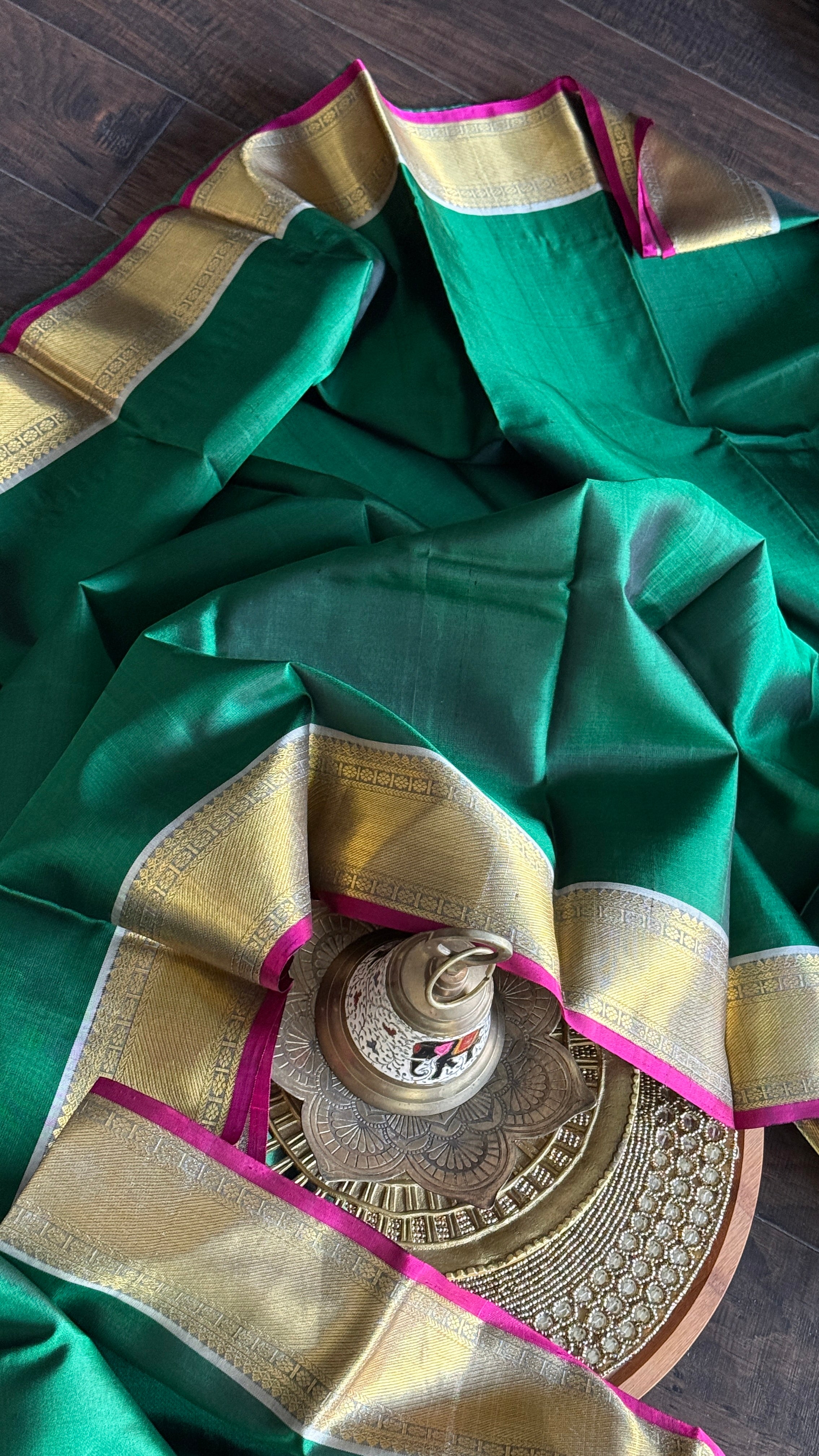 Pure Silk Kanjivaram - Dark Green Grey
