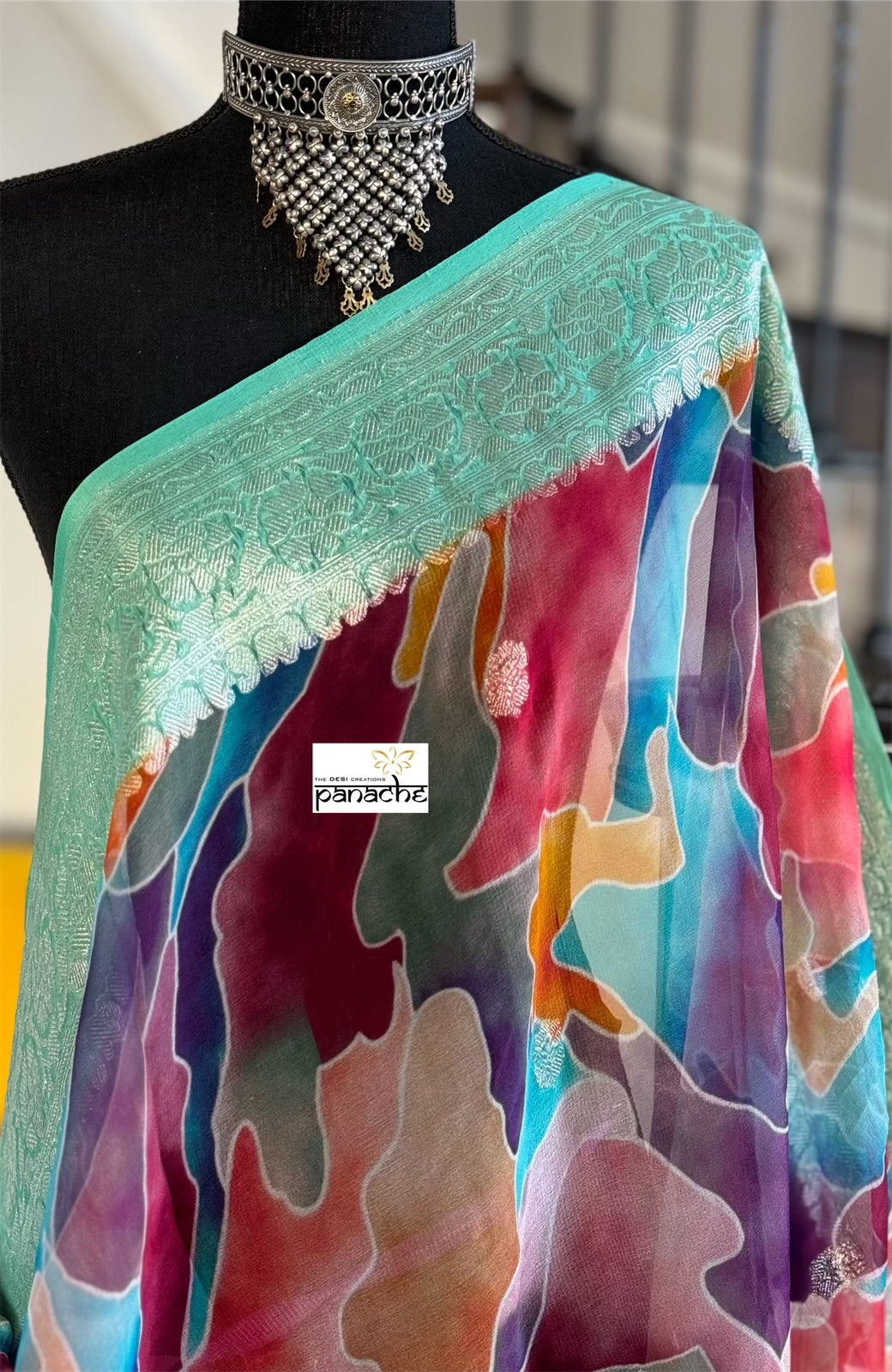 Khaddi Chiffon Banarasi - Multi color digital Printed