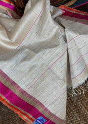 Pure Tussar Silk Handwoven - Tussar Beige Pink Orange