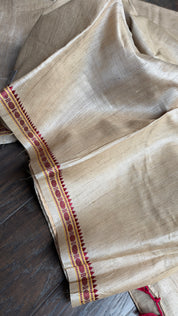 Pure Tussar Silk - Tan Beige Rudraksha Border