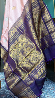Pure Silk Gadwal - Peach Burgundy