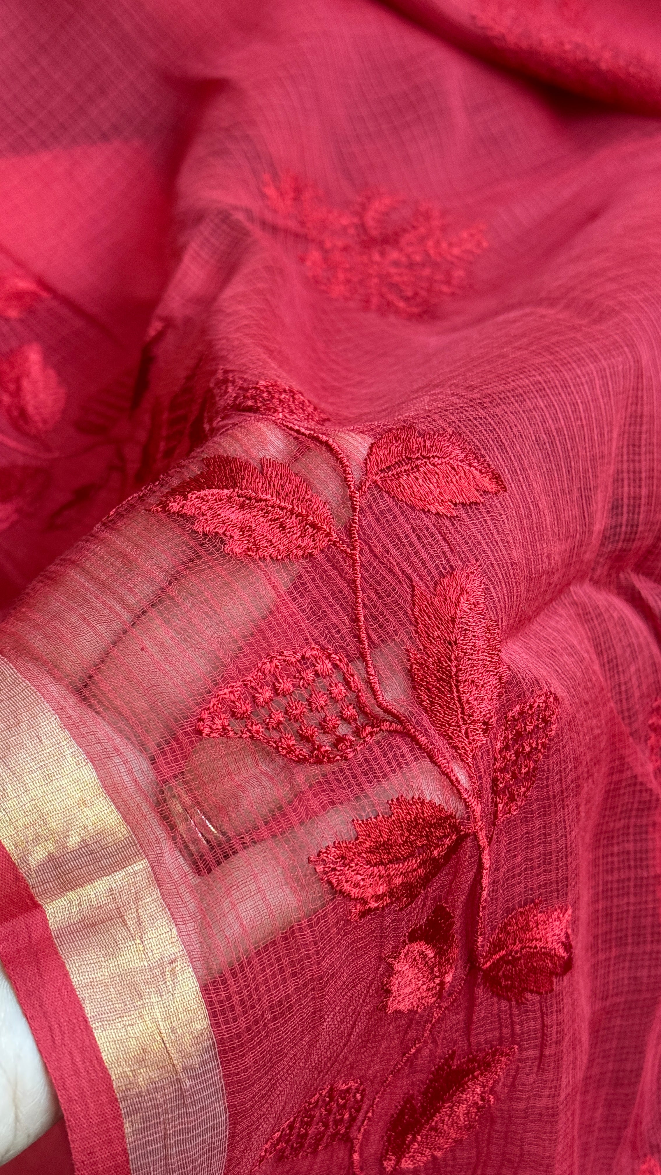 Embroidered Kota Silk - Red