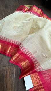 Cotton Gadwal - Beige Dark Magenta