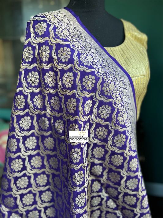 Pure Silk Katan Banarasi- Purple Blue