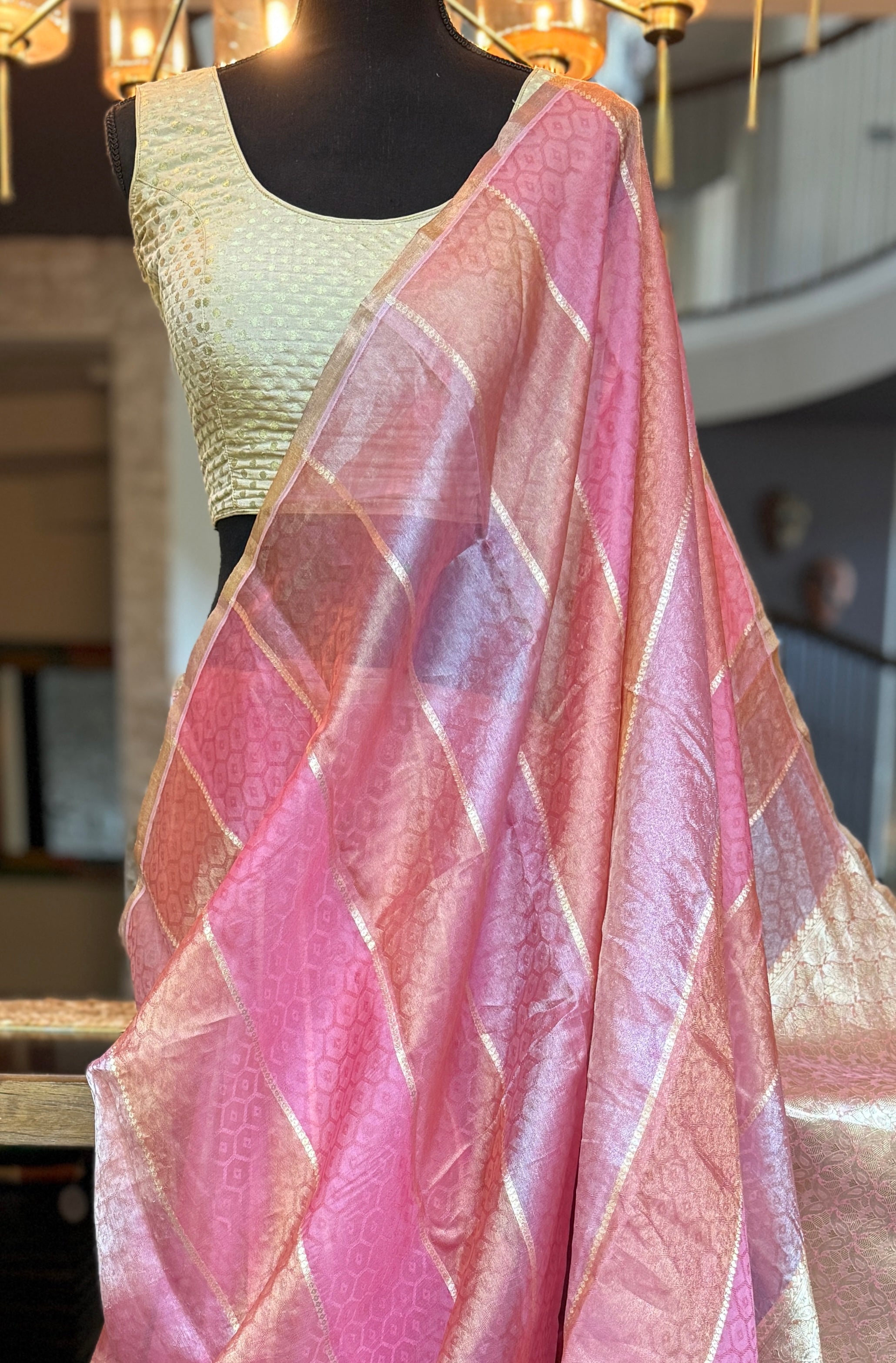 Tissue Organza Silk Banarsi - Rangkat Peach Pink
