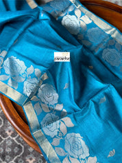 Pure Tussar Silk Woven - Metallic Blue Rose